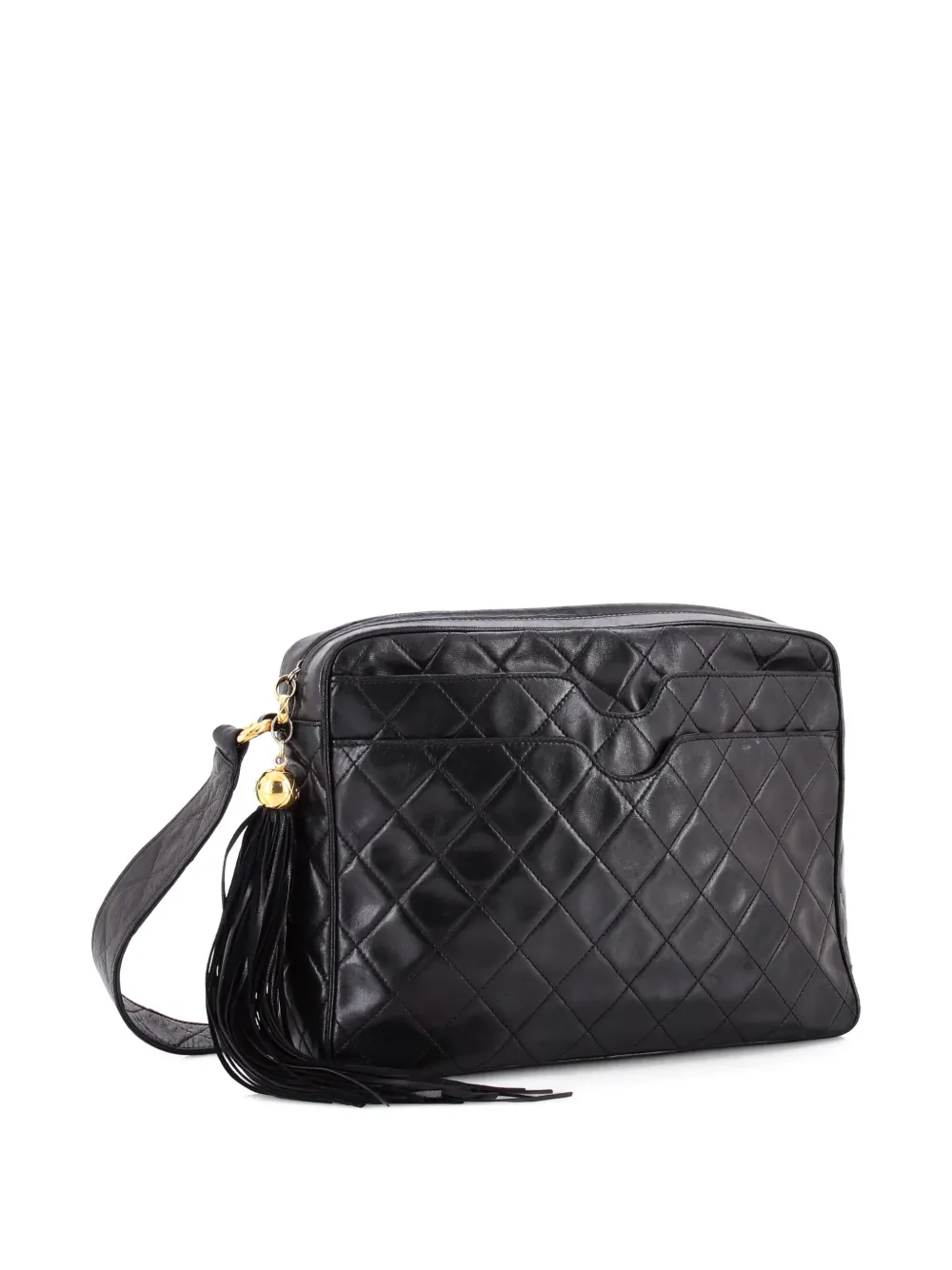 CHANEL Pre-owned Front Pocket Camera Bag Quilted Lambskin Medium Shoulder Bag In Black