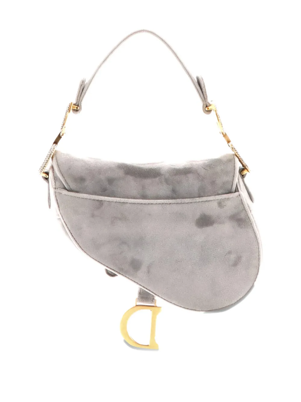 DIOR Pre-owned Saddle Handbag Velvet With Crystals Mini Shoulder Bag In Gray