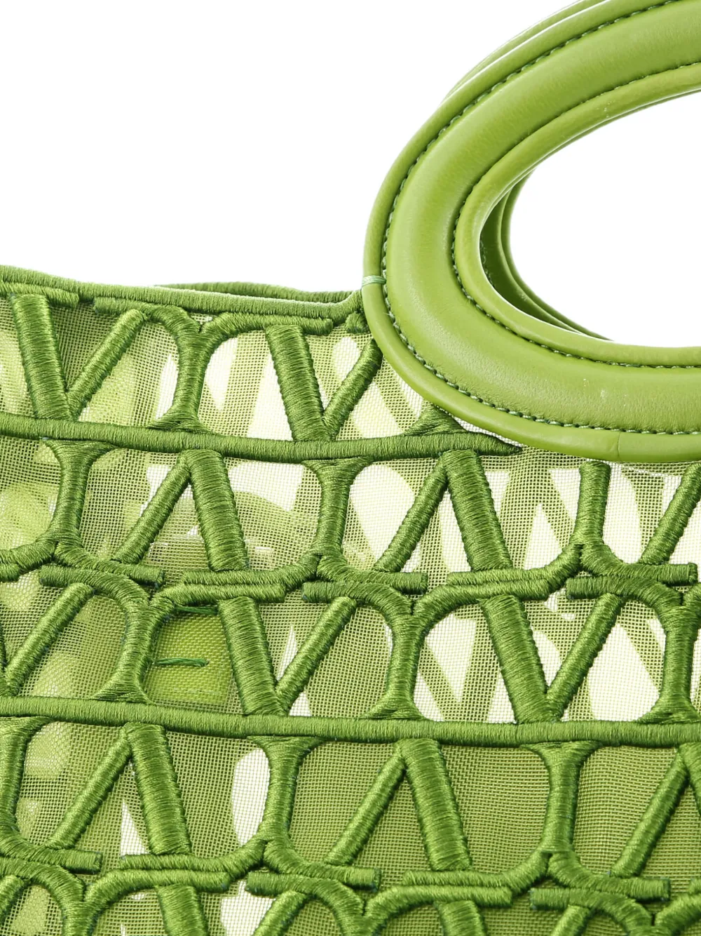 VALENTINO GARAVANI Pre-owned Le Troisieme Toile Mesh Iconographe And Goatskin Medium Tote Bag In Green