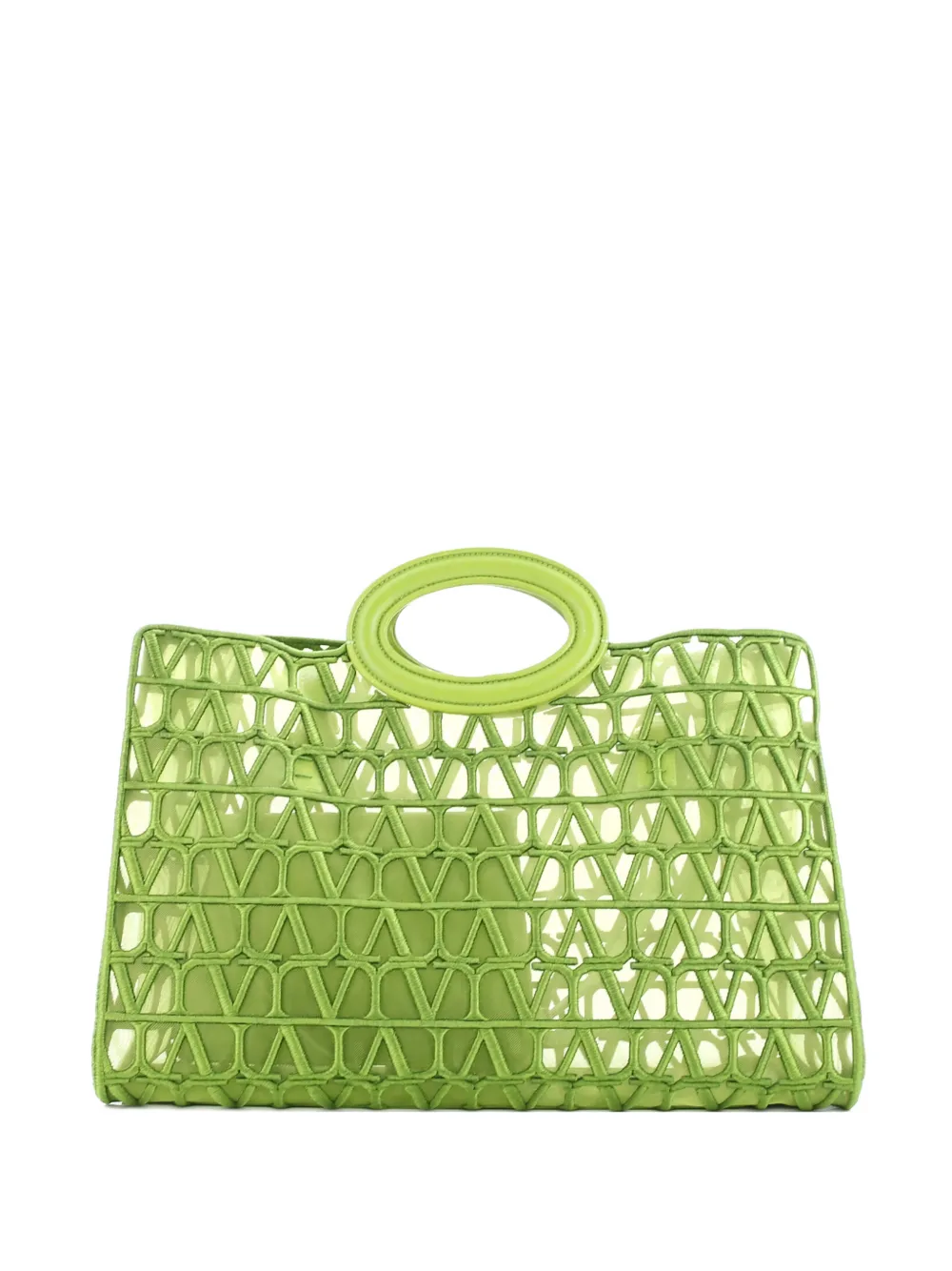 VALENTINO GARAVANI Pre-owned Le Troisieme Toile Mesh Iconographe And Goatskin Medium Tote Bag In Green