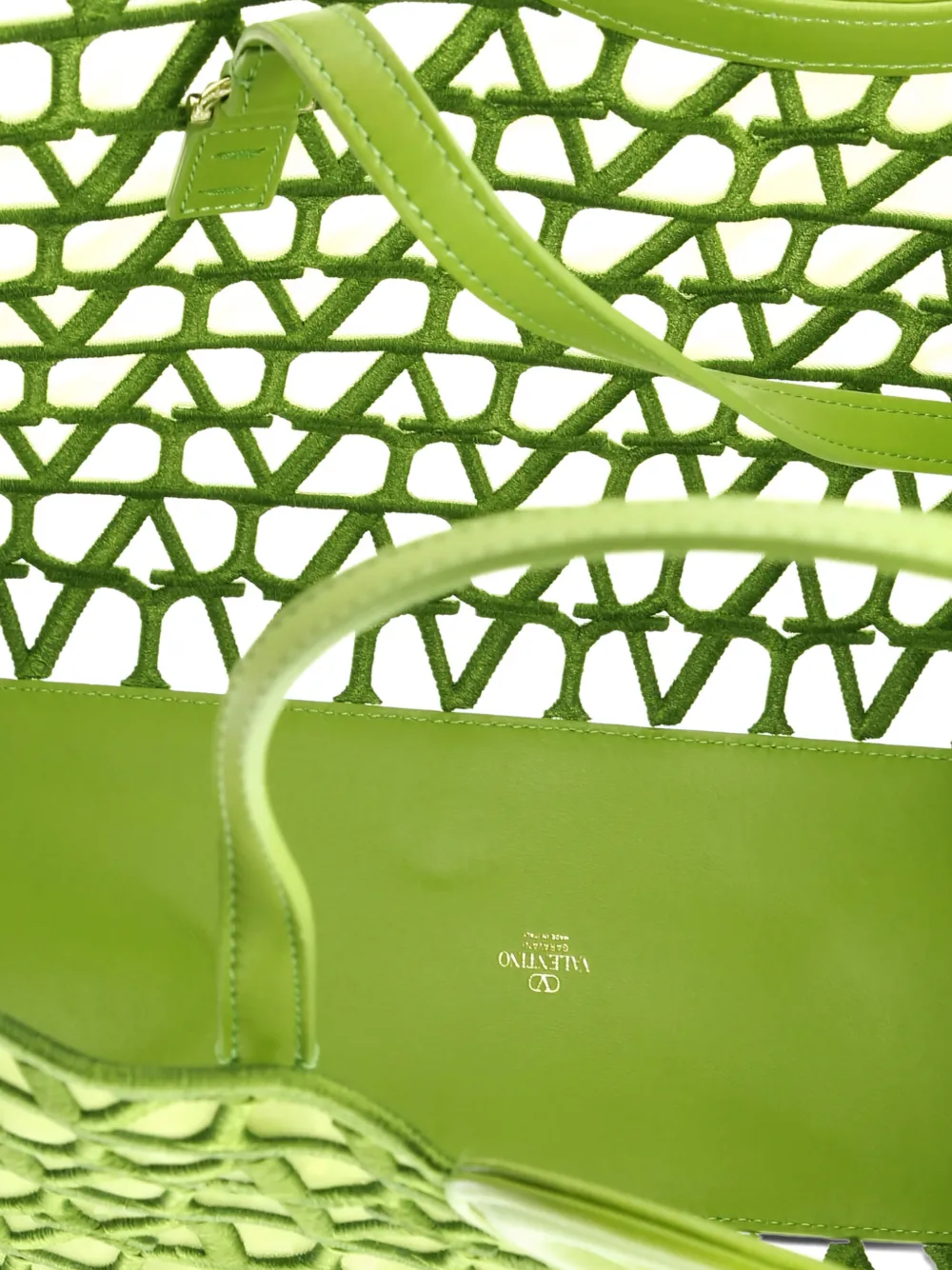 VALENTINO GARAVANI Pre-owned Le Troisieme Toile Mesh Iconographe And Goatskin Medium Tote Bag In Green