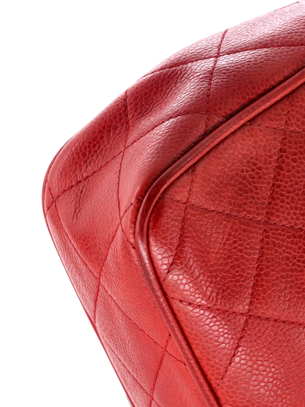 Pre-owned Chanel Front Pocket Camera Bag Quilted Caviar Small Shoulder Bag In Red