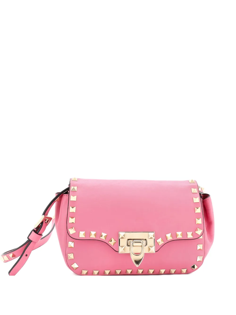 Click to view more detailed imagery on our partner's website Pre-owned Valentino Garavani Rockstud Flip Lock Flap Bag Leather Mini Crossbody Bag In Pink