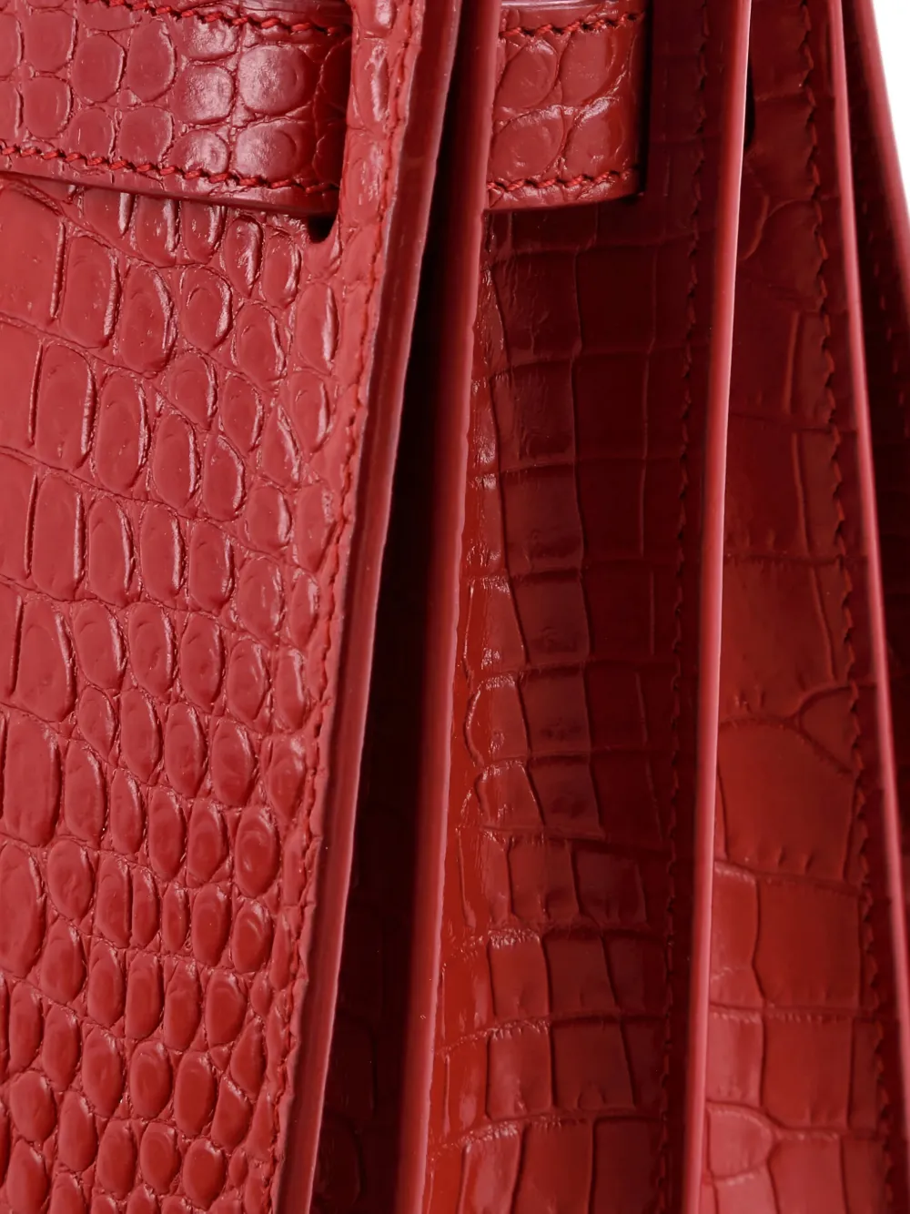 SAINT LAURENT Pre-owned Sac De Jour Nm Bag Crocodile Embossed Leather Nano Satchel In Red