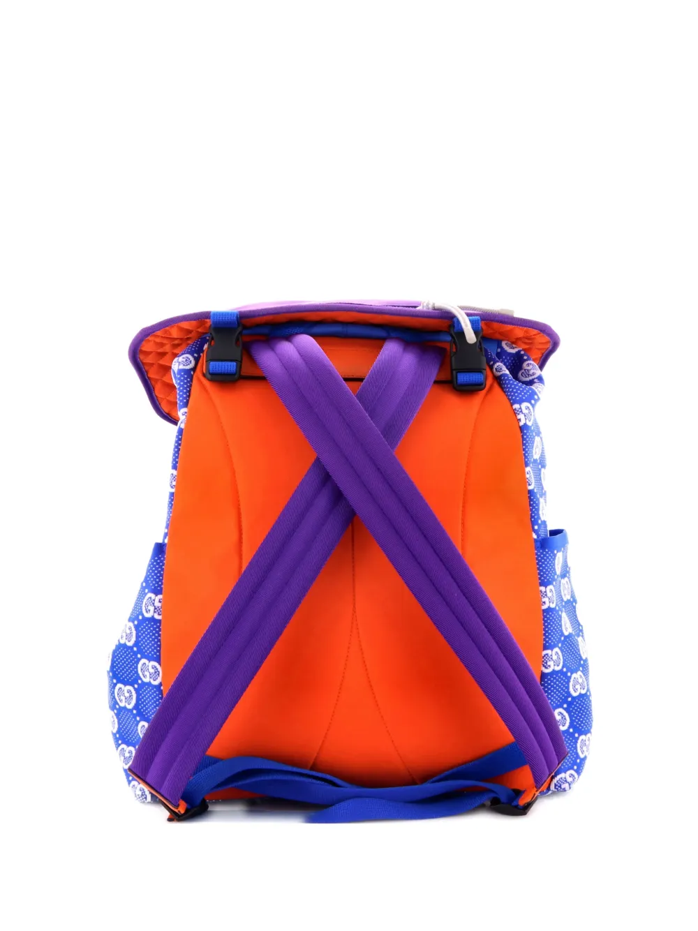 GUCCI Pre-owned Panelled Double Buckle Gg Jacquard Nylon And Rubber Large Backpack In Blue