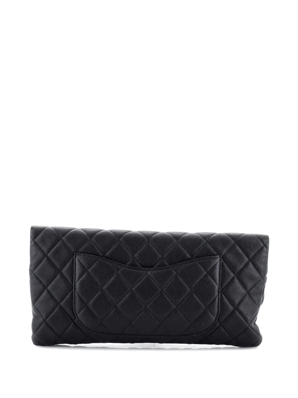 Pre-owned Chanel East West Classic Flap Quilted Caviar Clutch Bag In Black
