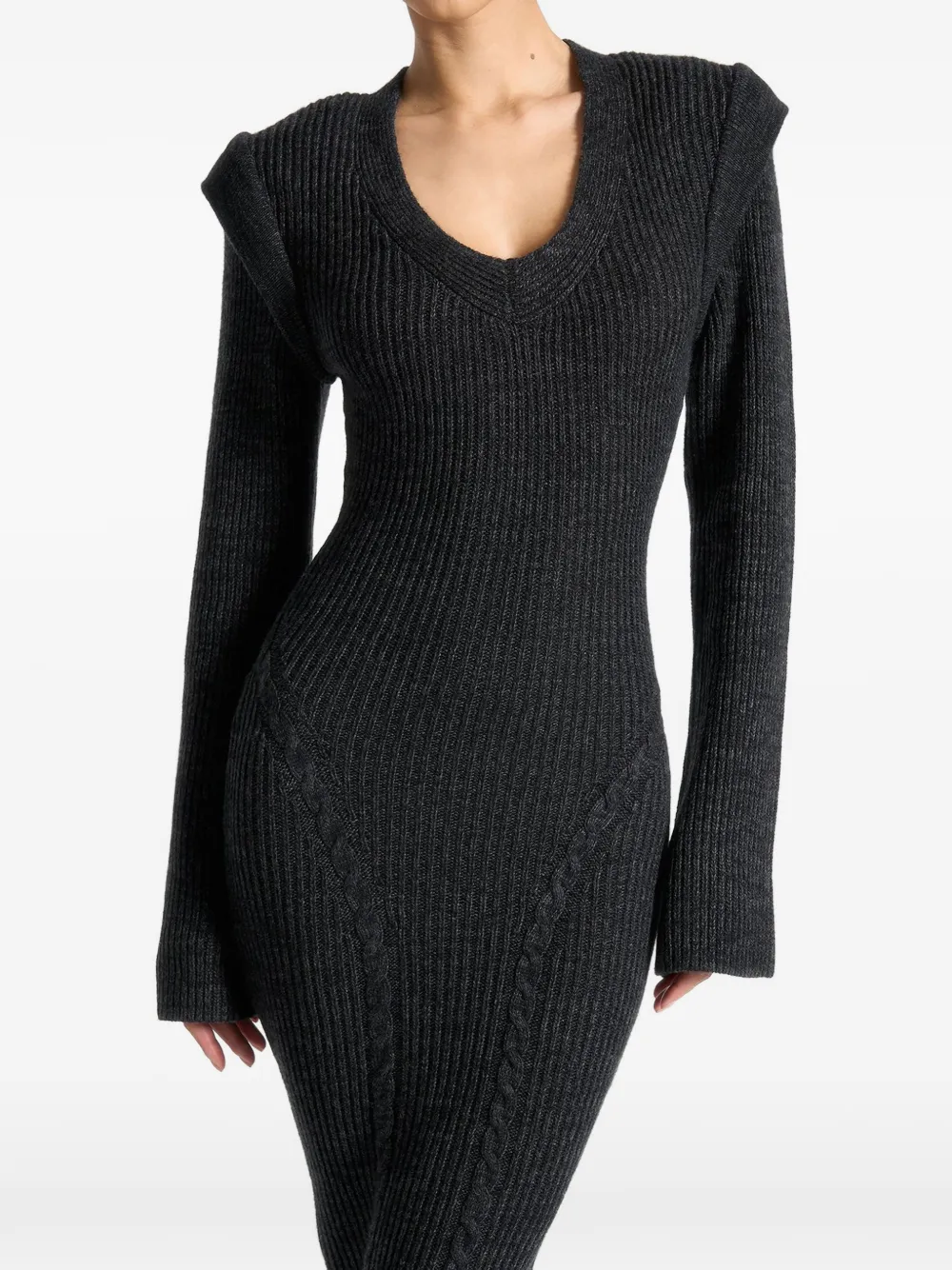 Manière De Voir wide-shoulder knitted midi dress - Nero