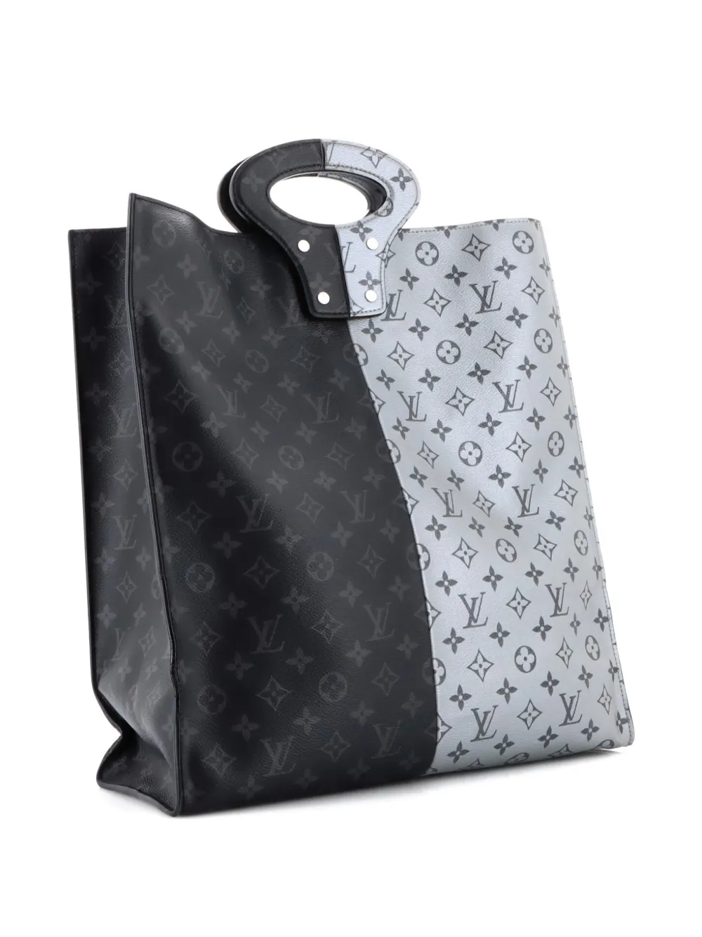 Pre-owned Louis Vuitton North South Monogram Eclipse Split Canvas Tote Bag In Black