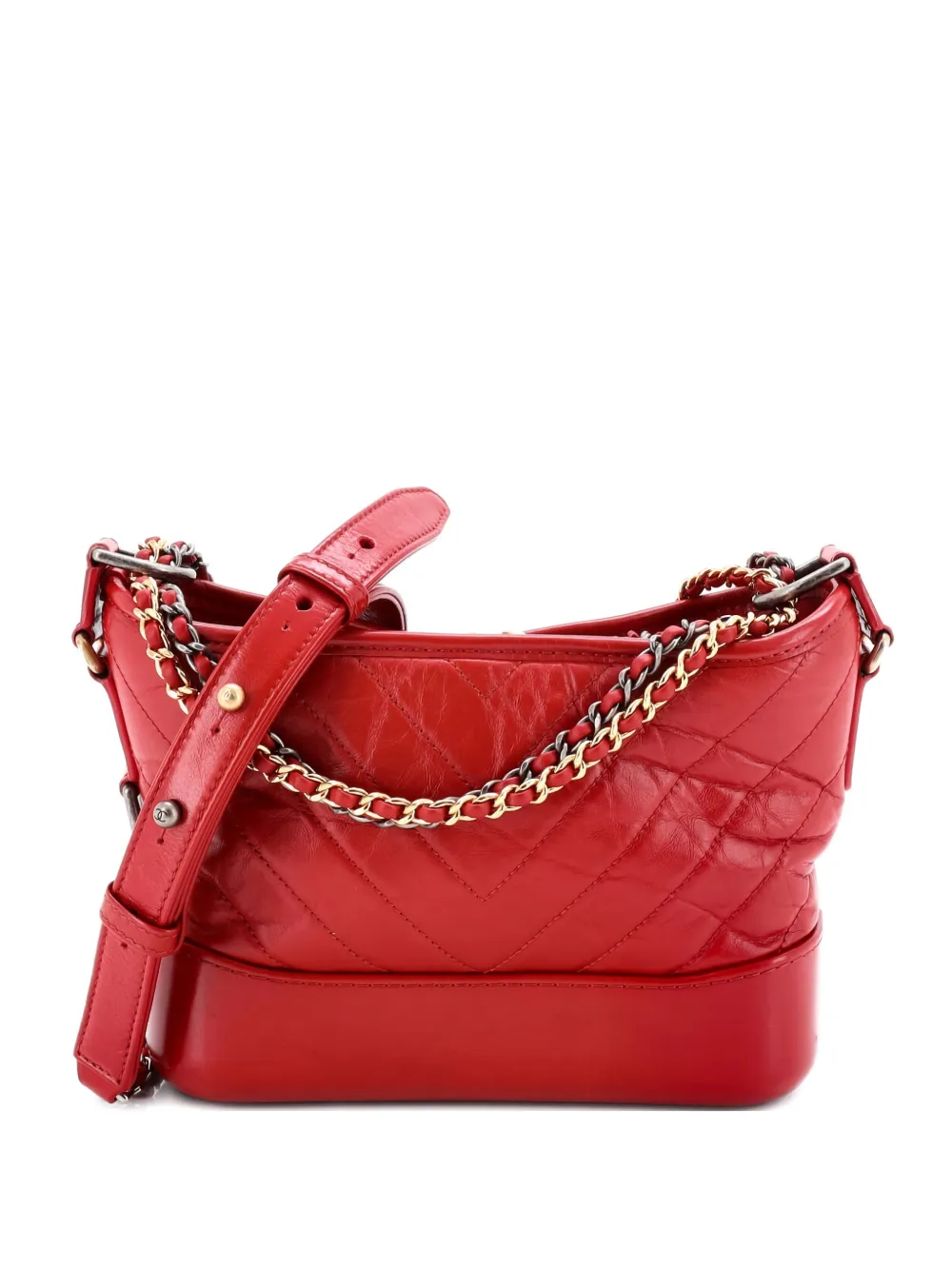 CHANEL Pre-Owned Gabrielle Hobo Chevron Aged Calfskin Small crossbody bag - Rosso