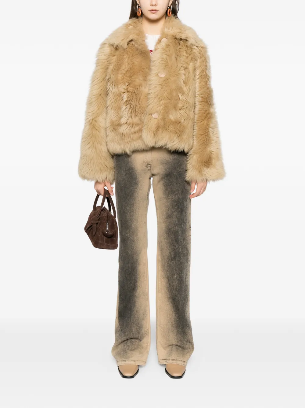  Cynthia Rowley Shearling Cropped Jacket - Neutrals 