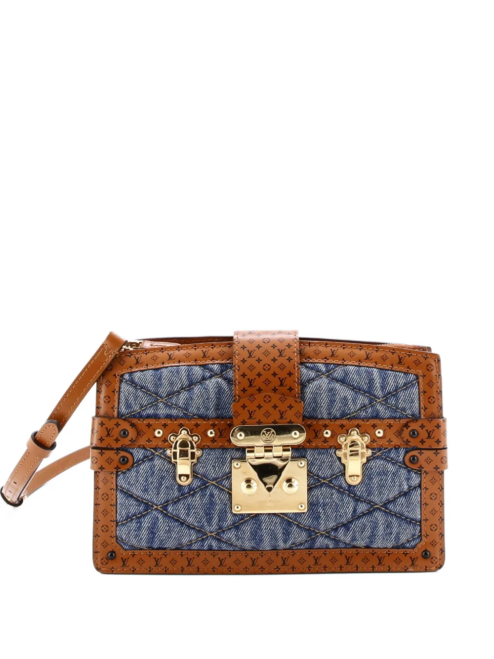 Pre-owned Louis Vuitton Trunk Clutch Malletage Denim With Monogram Leather Crossbody Bag In Blue