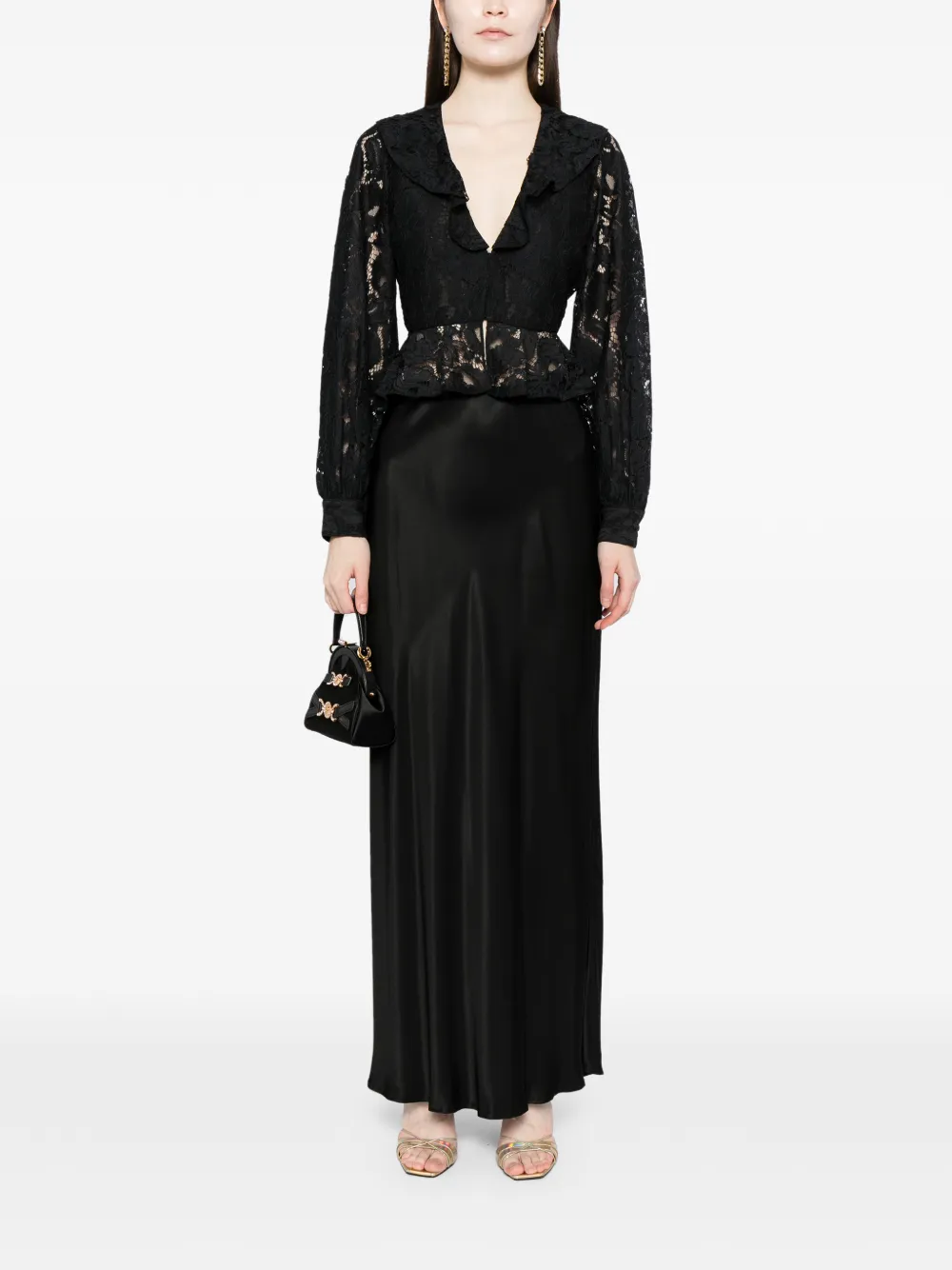  Cynthia Rowley V-neck Lace Blouse - Black 