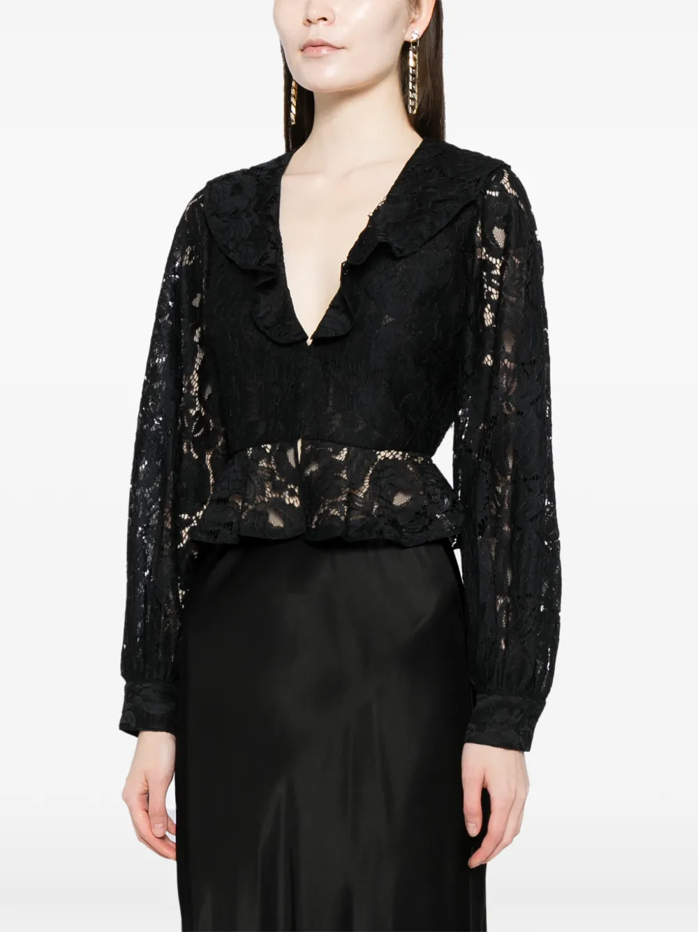  Cynthia Rowley V-neck Lace Blouse - Black 