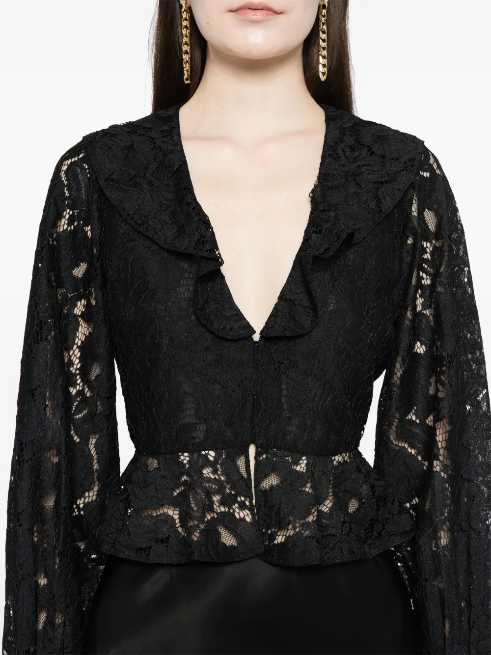 Cynthia Rowley Kanten blouse met V-hals Zwart