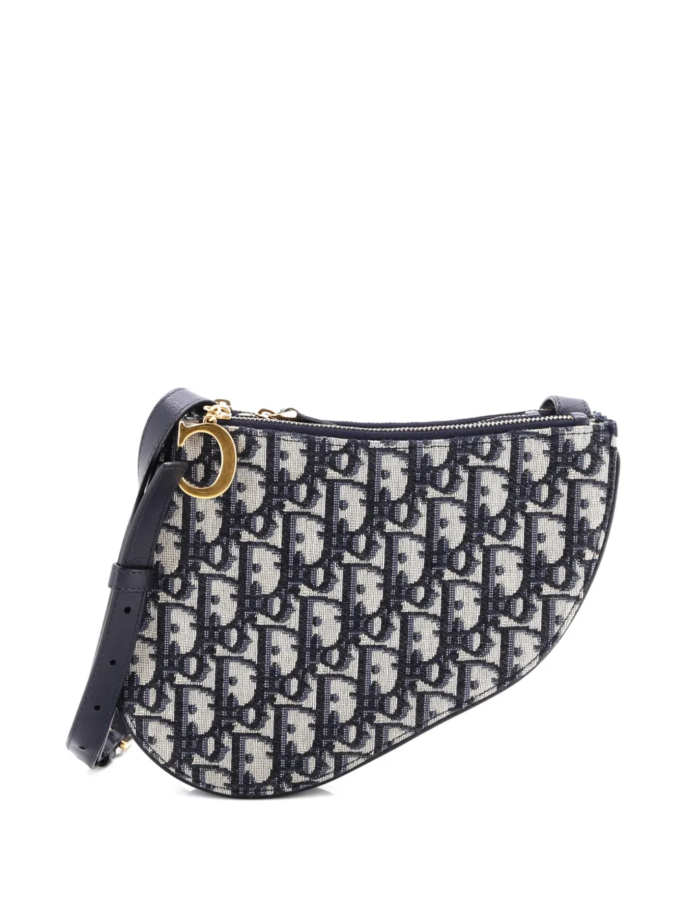 Pre-owned Dior Saddle Triple Zip Pouch Oblique Canvas Crossbody Bag In Blue