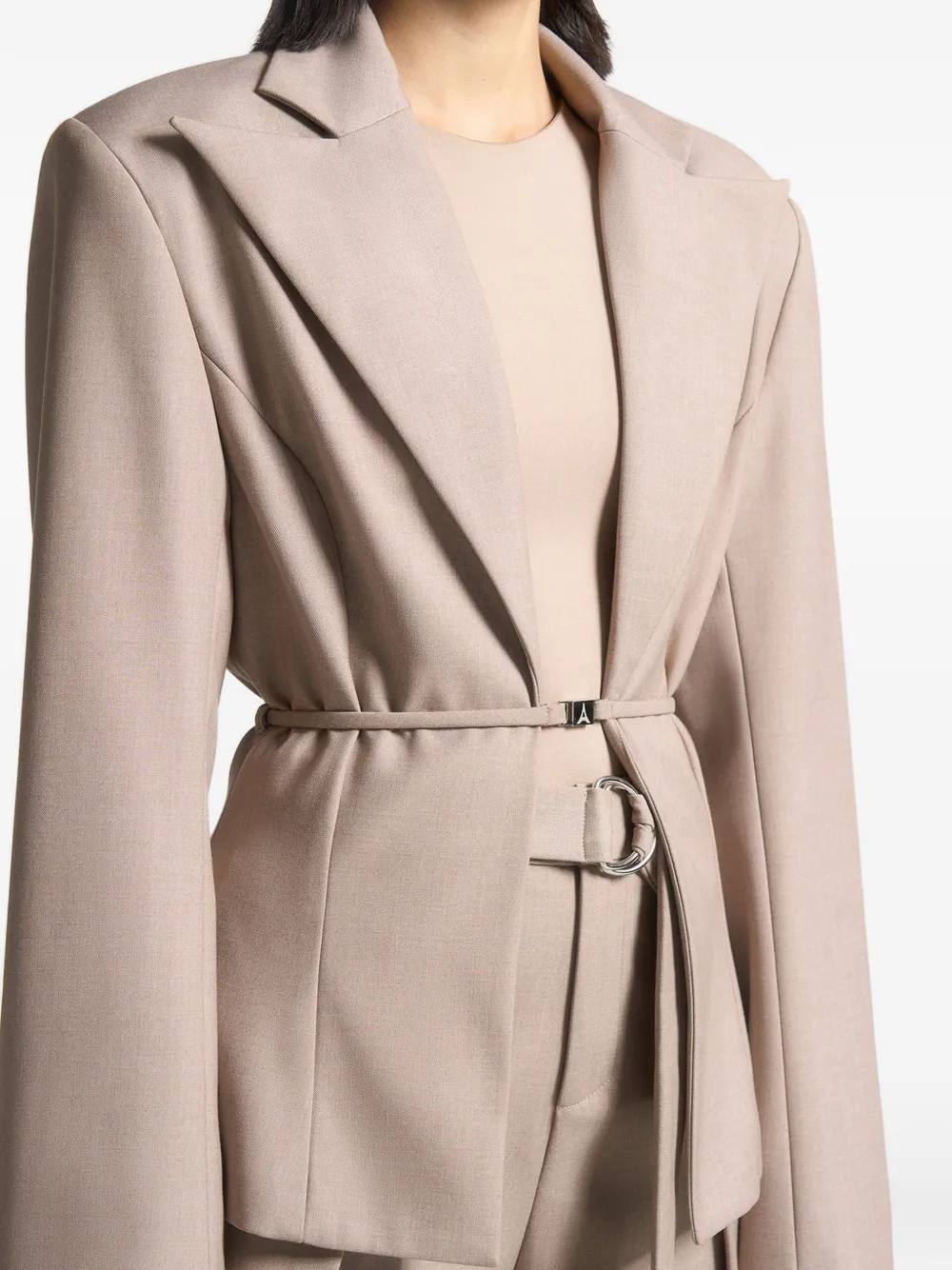 Manière De Voir Wide-shoulder Belted Blazer In Neutral