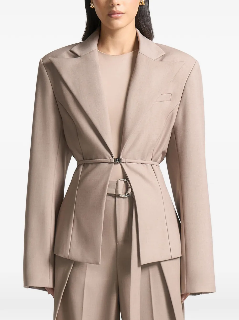 Manière De Voir Wide-shoulder Belted Blazer In Neutral