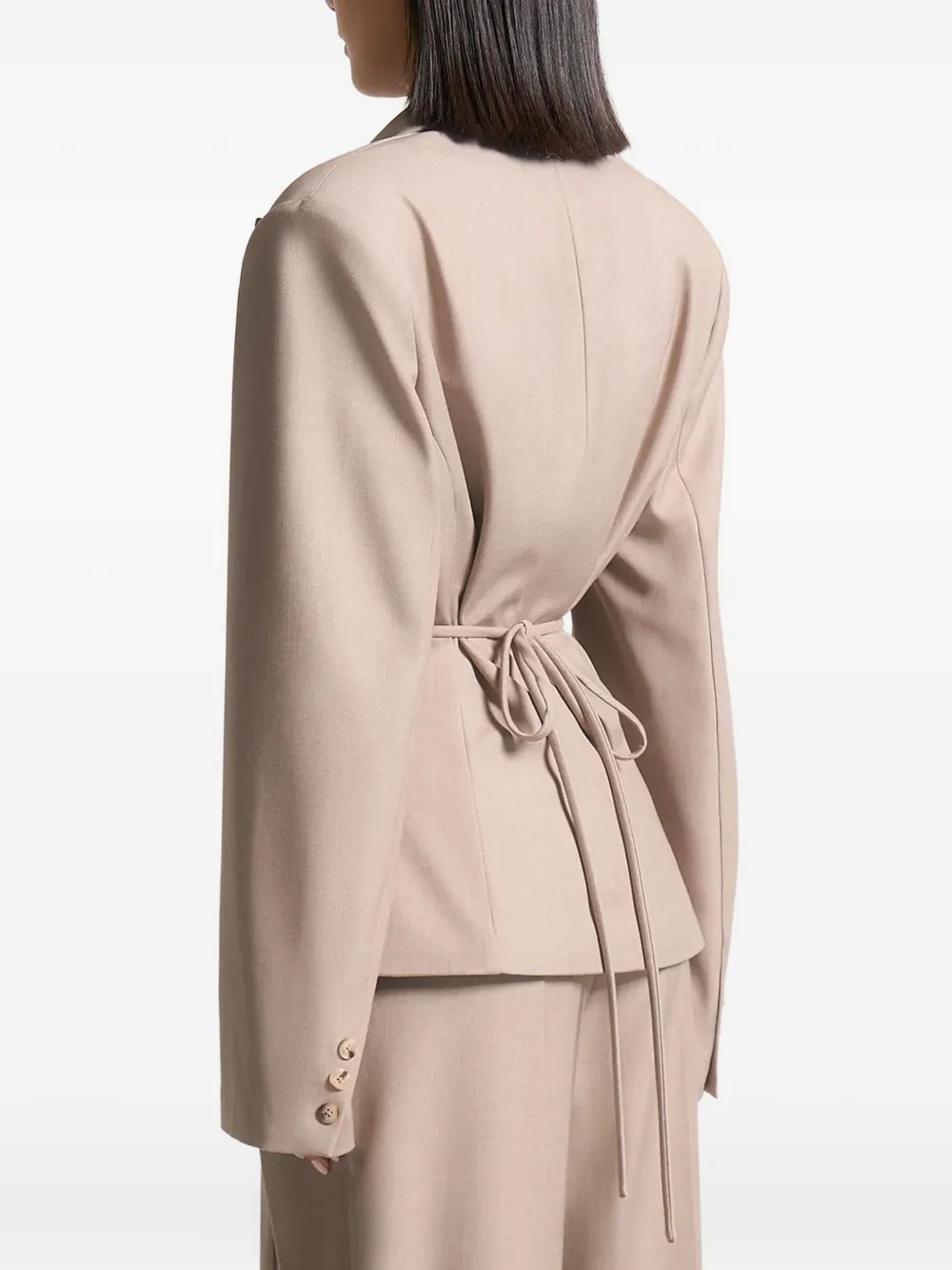 Manière De Voir Wide-shoulder Belted Blazer In Neutral