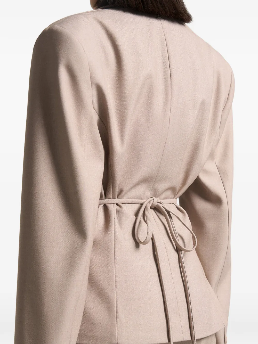 Manière De Voir Wide-shoulder Belted Blazer In Neutral