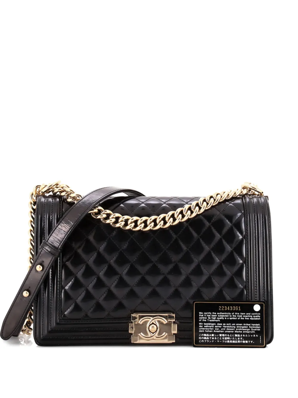 Pre-owned Chanel Boy Flap Bag Quilted Iridescent Glazed Calfskin New Medium Crossbody Bag In Black