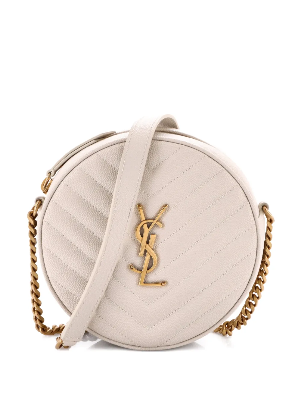 Pre-owned Saint Laurent Vinyle Round Camera Bag Matelasse Chevron Leather Crossbody Bag In Neutral