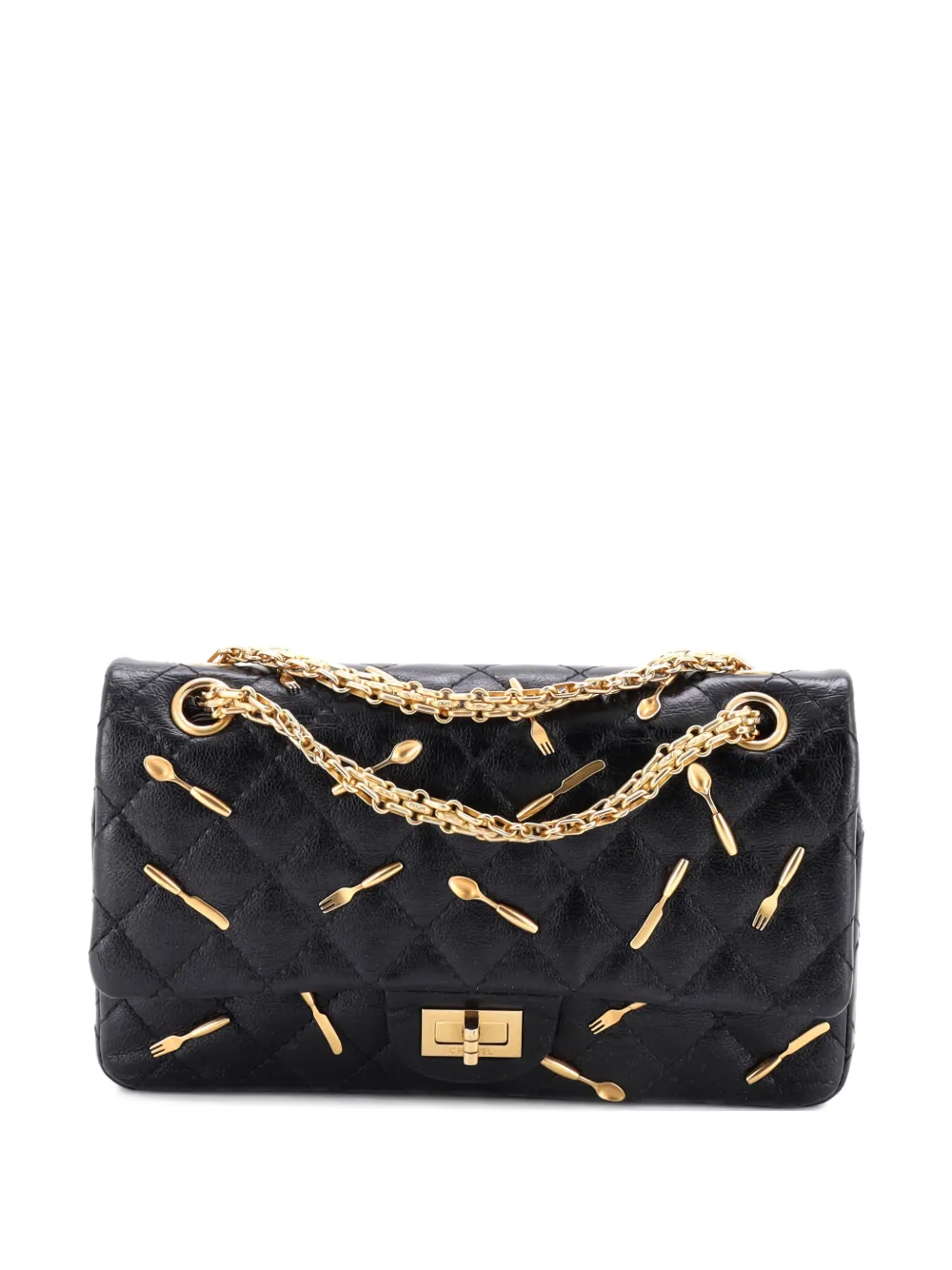 Pre-owned Chanel Brasserie Charms Reissue 2.55 Flap Bag Quilted Calfskin 225 Shoulder Bag In Black