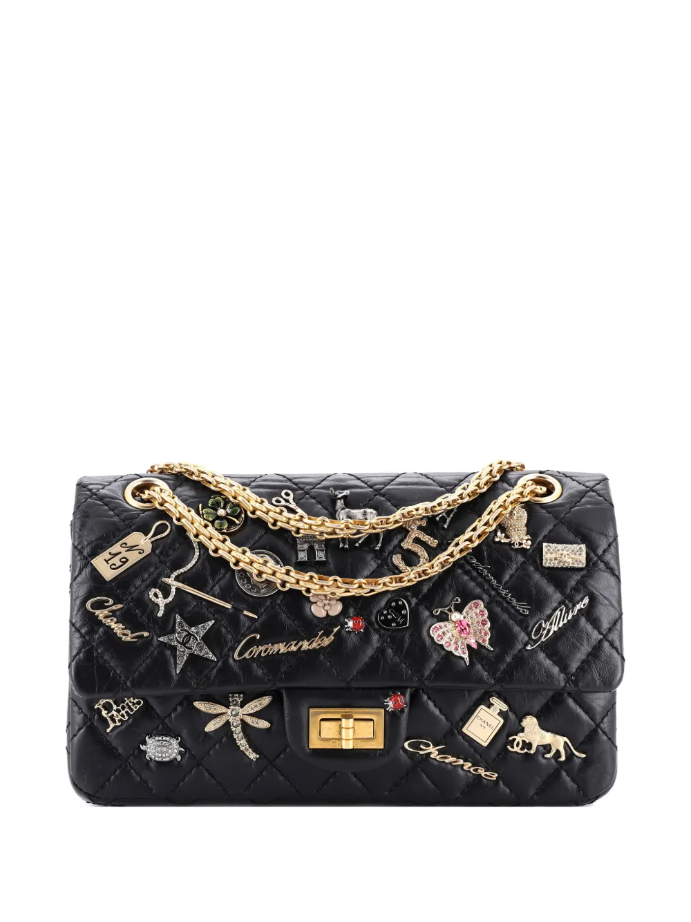 CHANEL Pre-owned Lucky Charms Reissue 2.55 Flap Bag Quilted Aged Calfskin 225 Shoulder Bag In Black