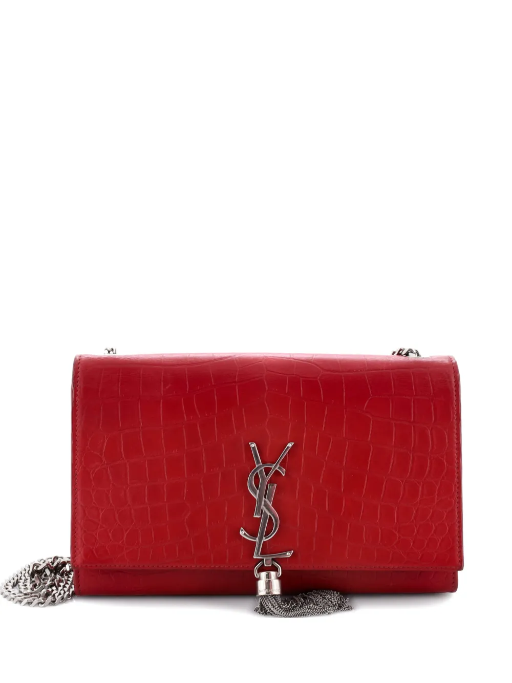 Saint Laurent Pre-Owned Classic Monogram Tassel Crocodile Embossed Leather Medium crossbody bag - Rosso