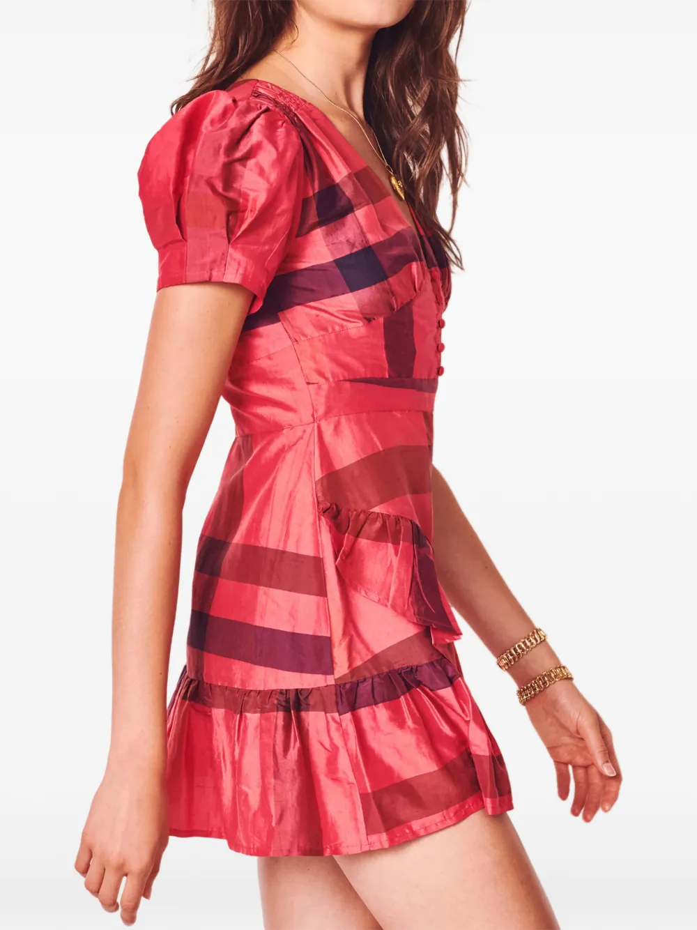 LoveShackFancy Bea plaid ruffled dress - Rood