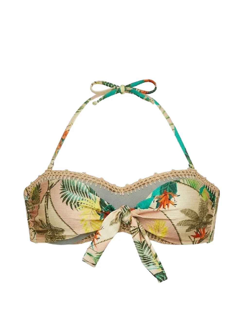 Del Maar tropical-print crochet-knit bikini top - Nude