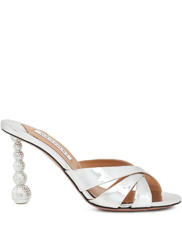 Aquazzura Yes Baby Crystal-embellished Heeled Sandals in Silver