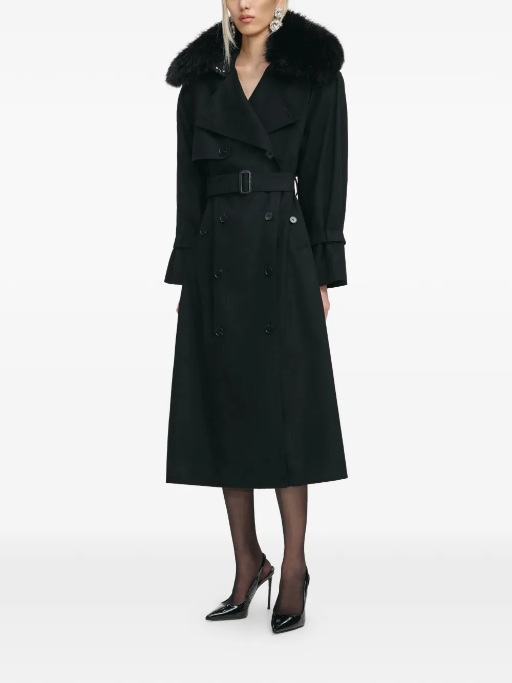  Self-portrait Belted Trench Coat - Black 