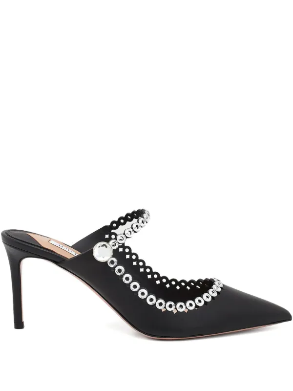 Aquazzura 80mm Carnaval Pointed Strap Mules in Black