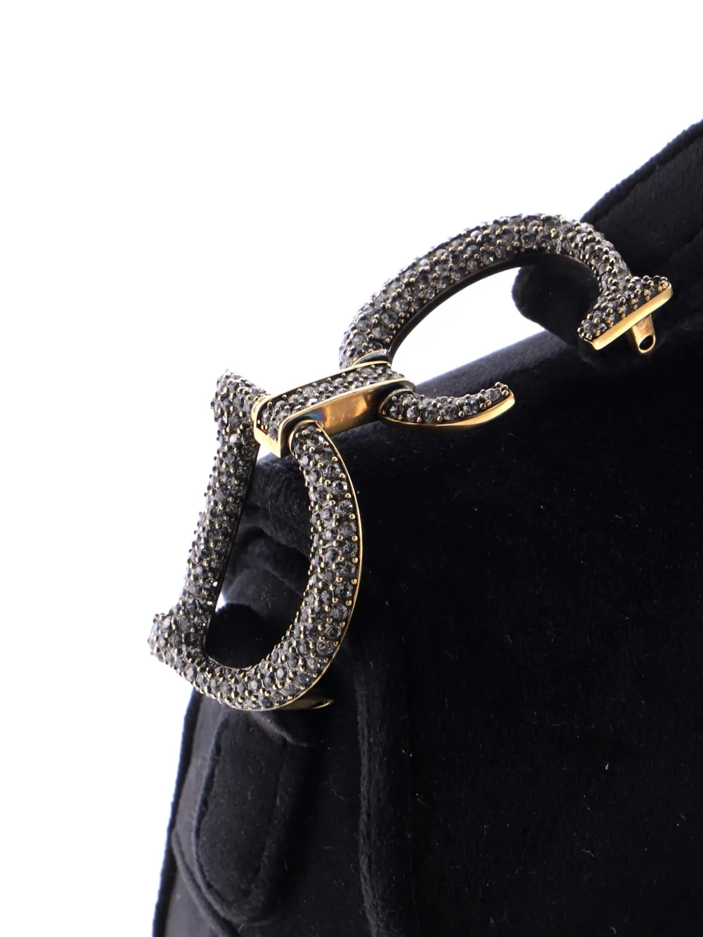 Pre-owned Dior Saddle Handbag Velvet With Crystals Mini Shoulder Bag In Black
