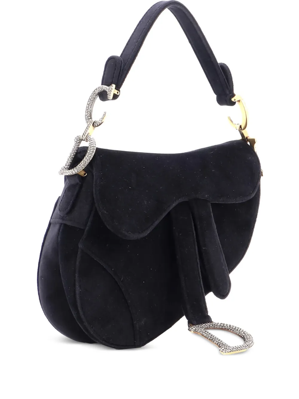 Christian Dior Pre-Owned Saddle Handbag Velvet with Crystals Mini shoulder bag - Nero