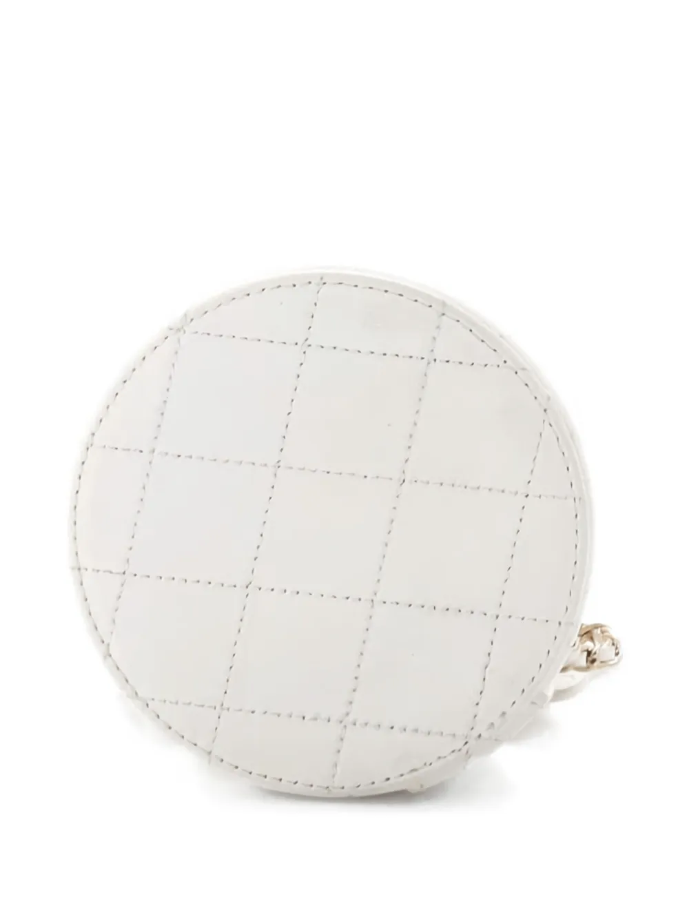 Pre-owned Chanel Cc Round Vanity Case With Chain Quilted Lambskin Mini Clutch Bag In White