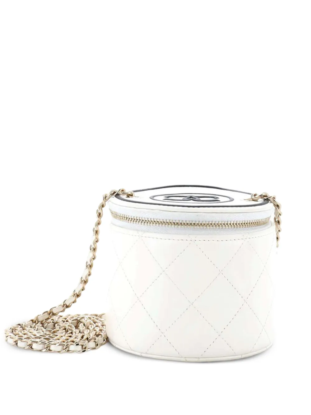 CHANEL Pre-Owned CC Round Vanity Case with Chain Quilted Lambskin Mini clutch bag - Bianco