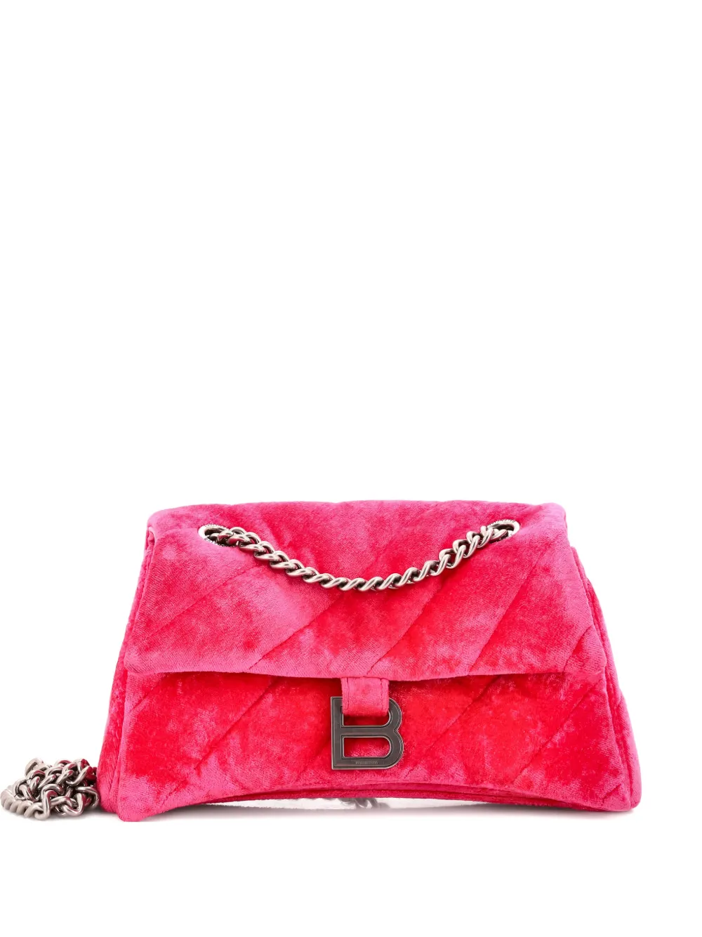 Pre-owned Balenciaga Crush Chain Flap Bag Quilted Velvet Medium Shoulder Bag In Pink
