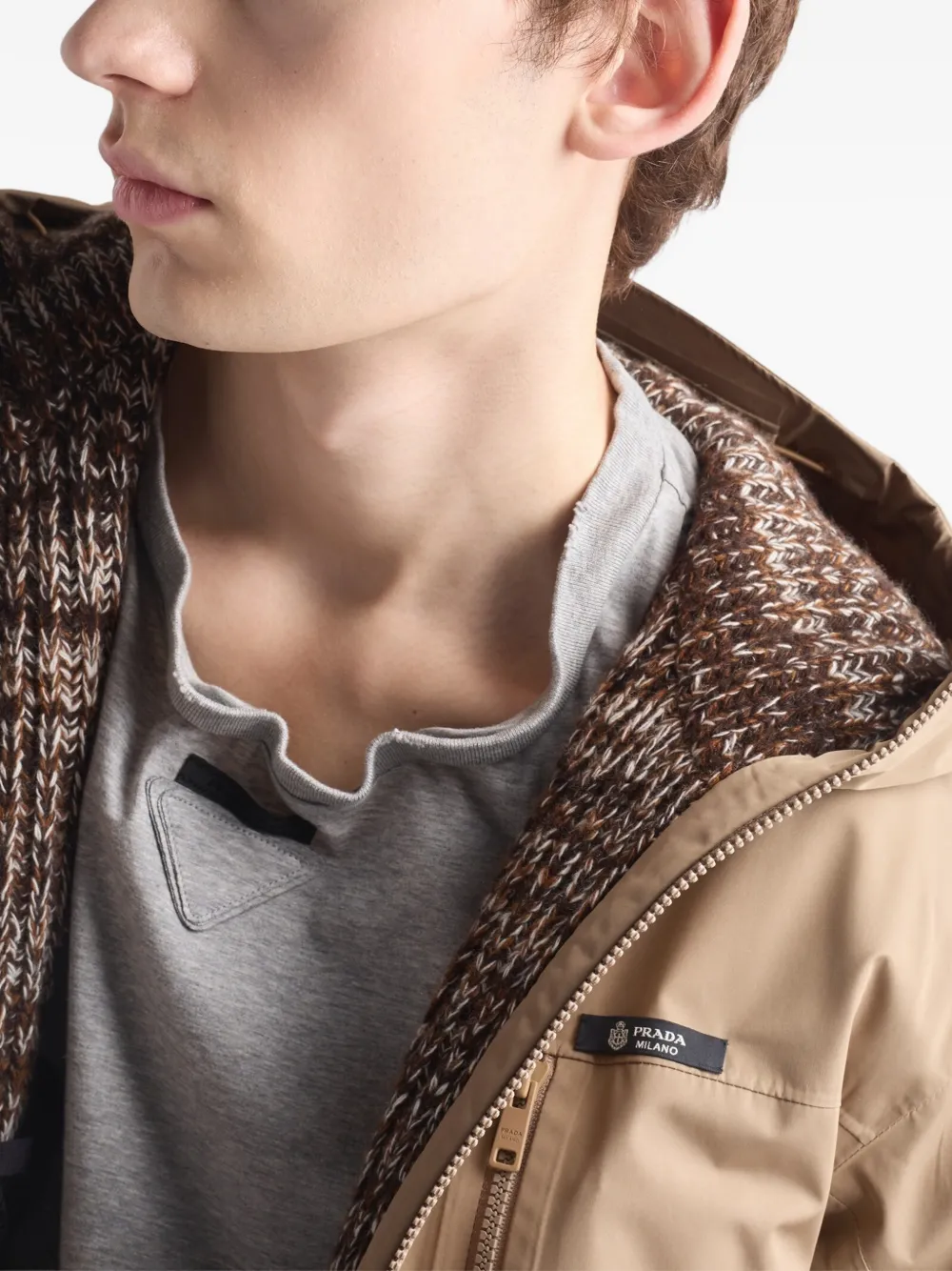 Prada Hooded Zip-fastening Jacket In Brown