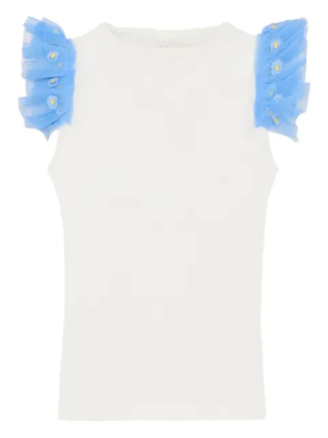 Stella McCartney Kids 러플 디테일 라운드 넥 탑