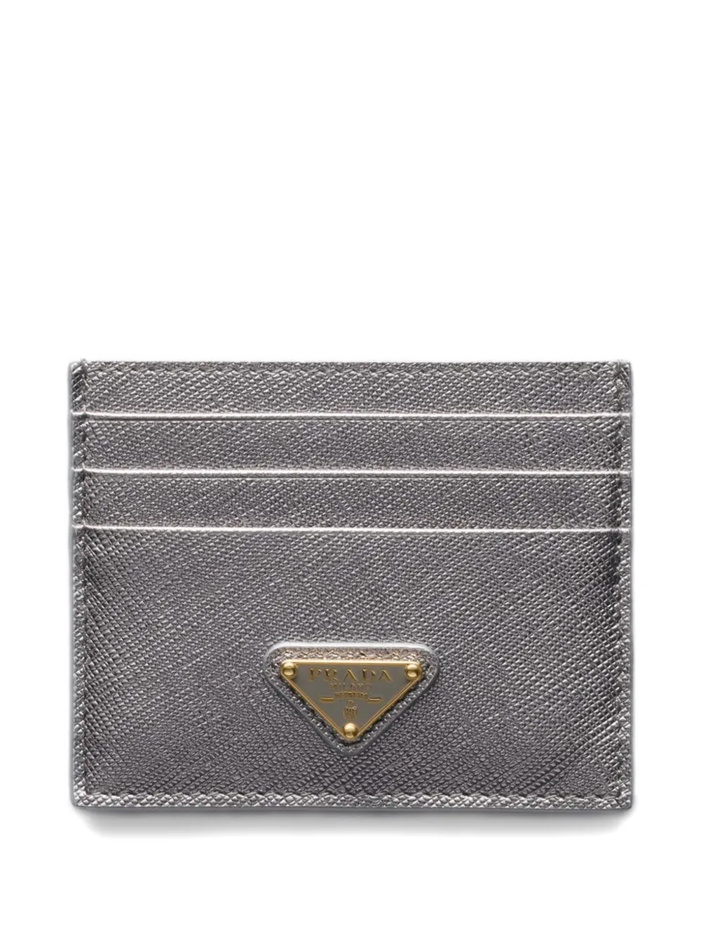Prada Triangle-logo Leather Card Holder In Gray