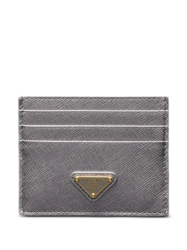 Prada triangle-logo Leather Card Holder | Grey | FARFETCH JO