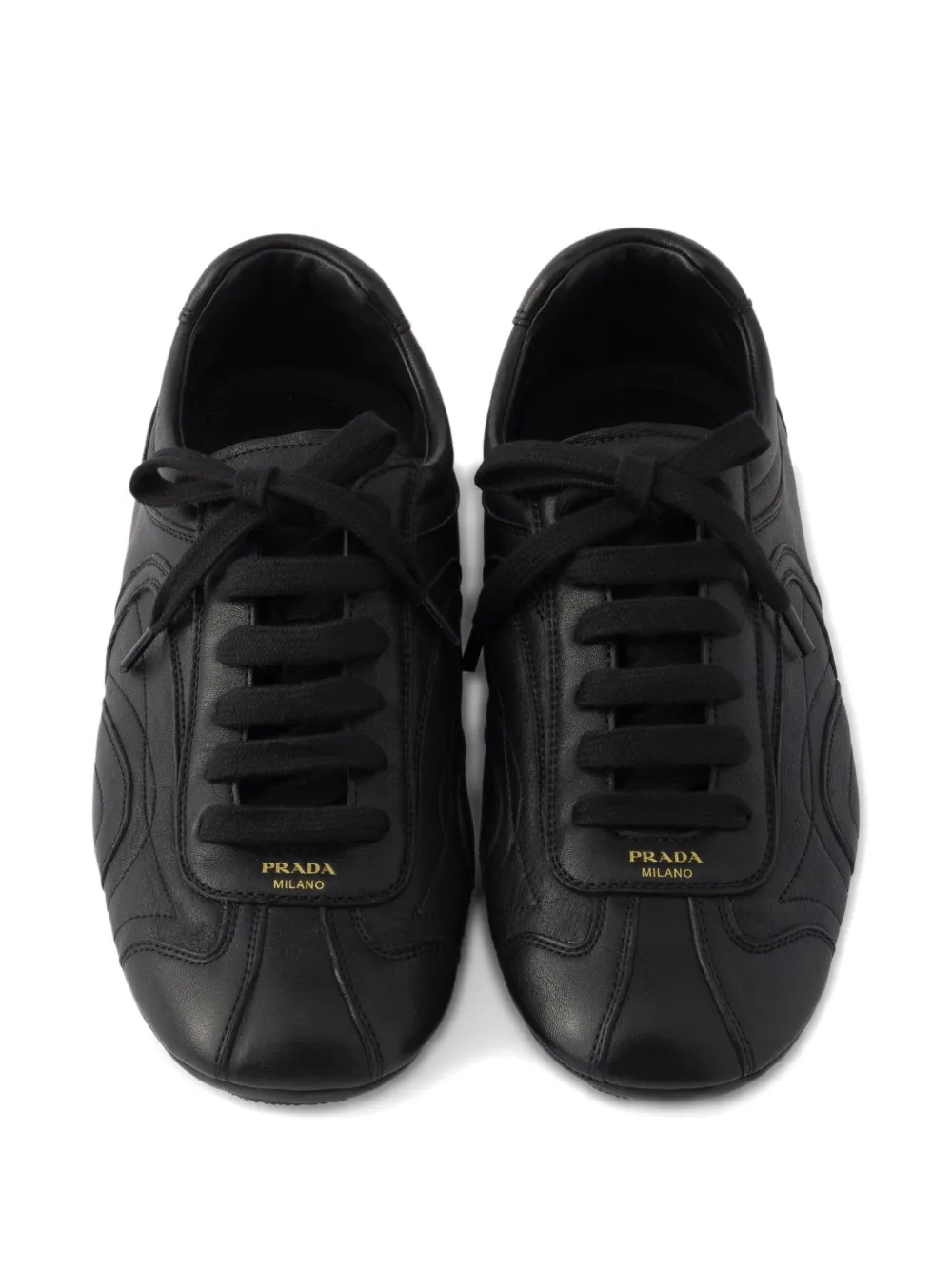 Prada Lace-up Round-toe Sneakers In Black