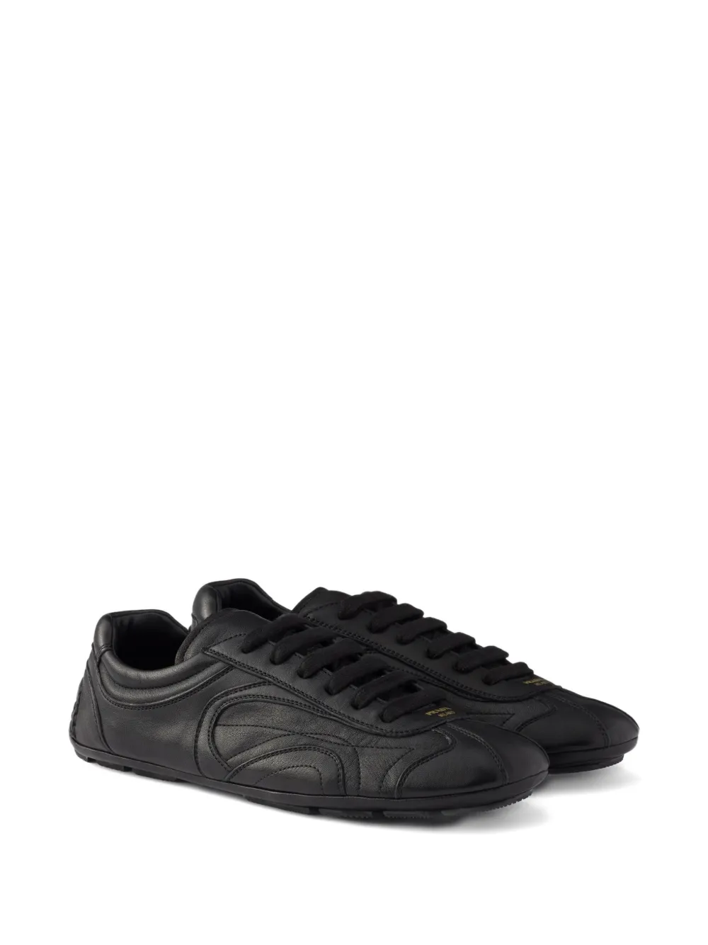 Prada Lace-up Round-toe Sneakers In Black