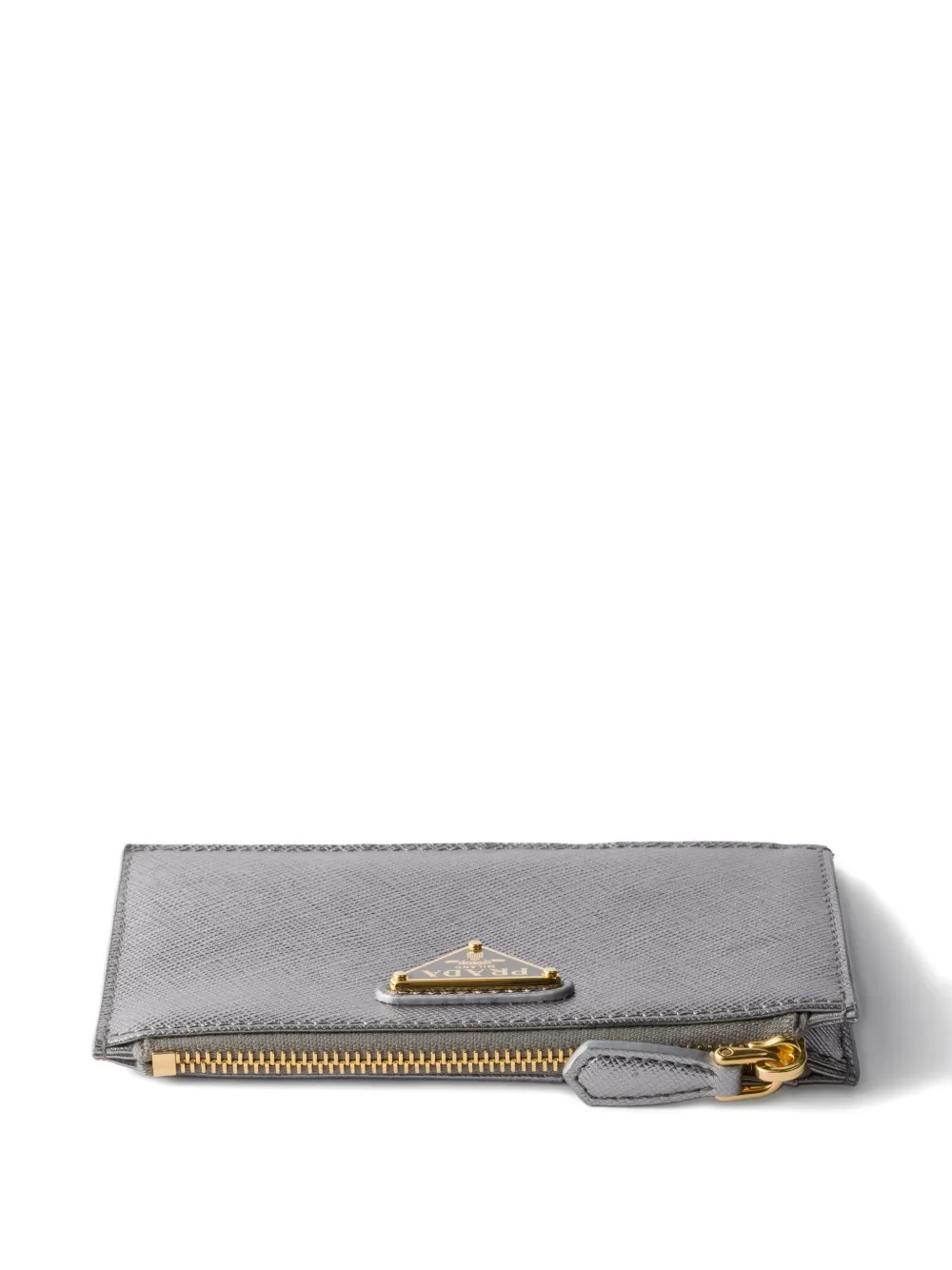 Prada Triangle-logo Zip-fastening Leather Card Holder In Gray