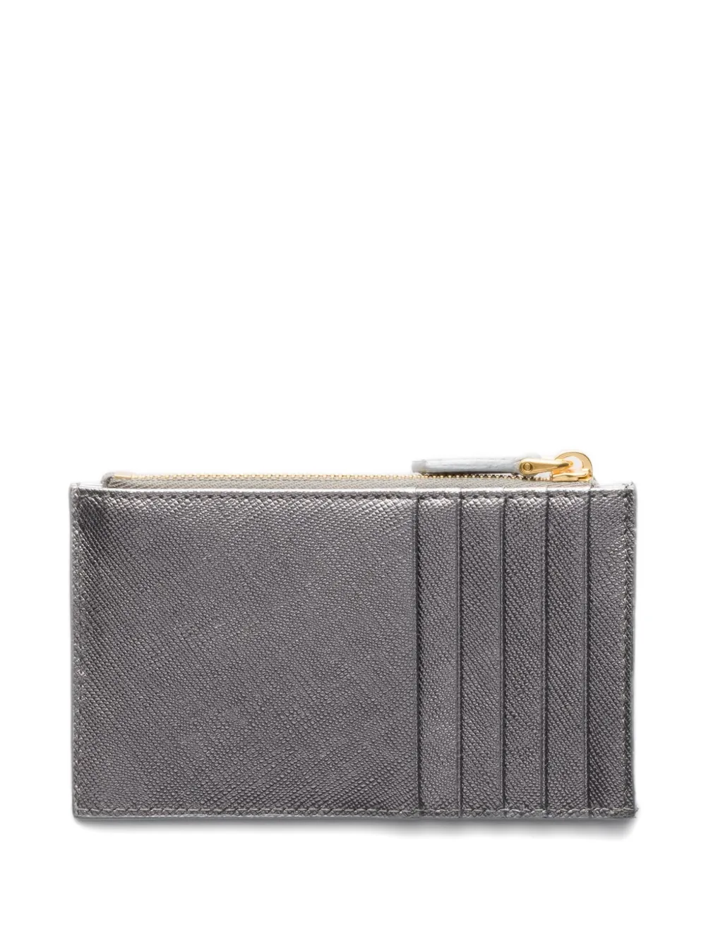 Prada Triangle-logo Zip-fastening Leather Card Holder In Gray