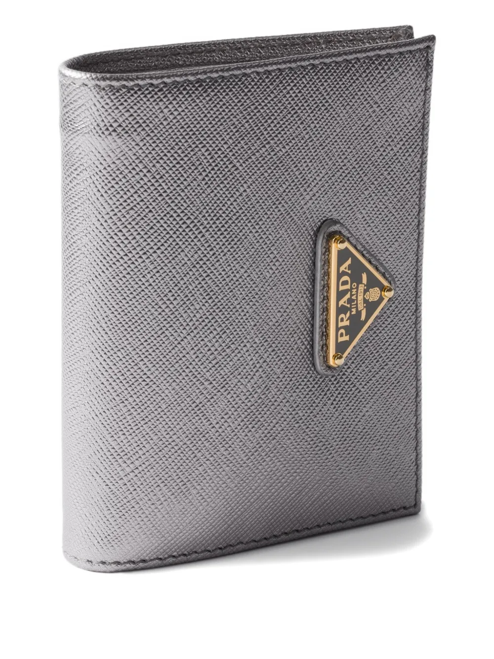Prada Triangle-logo Leather Wallet In Gray