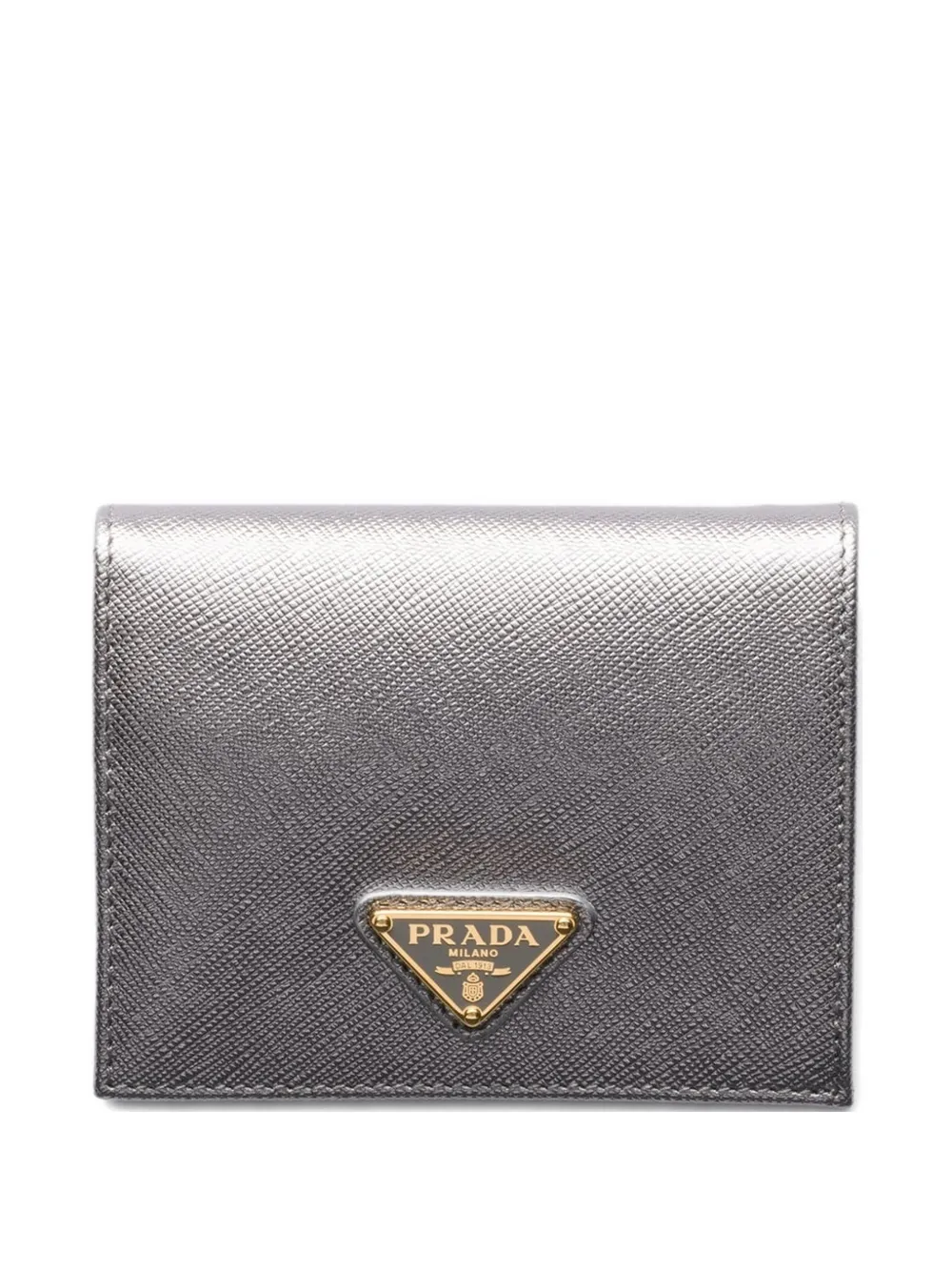 Prada Triangle-logo Leather Wallet In Gray