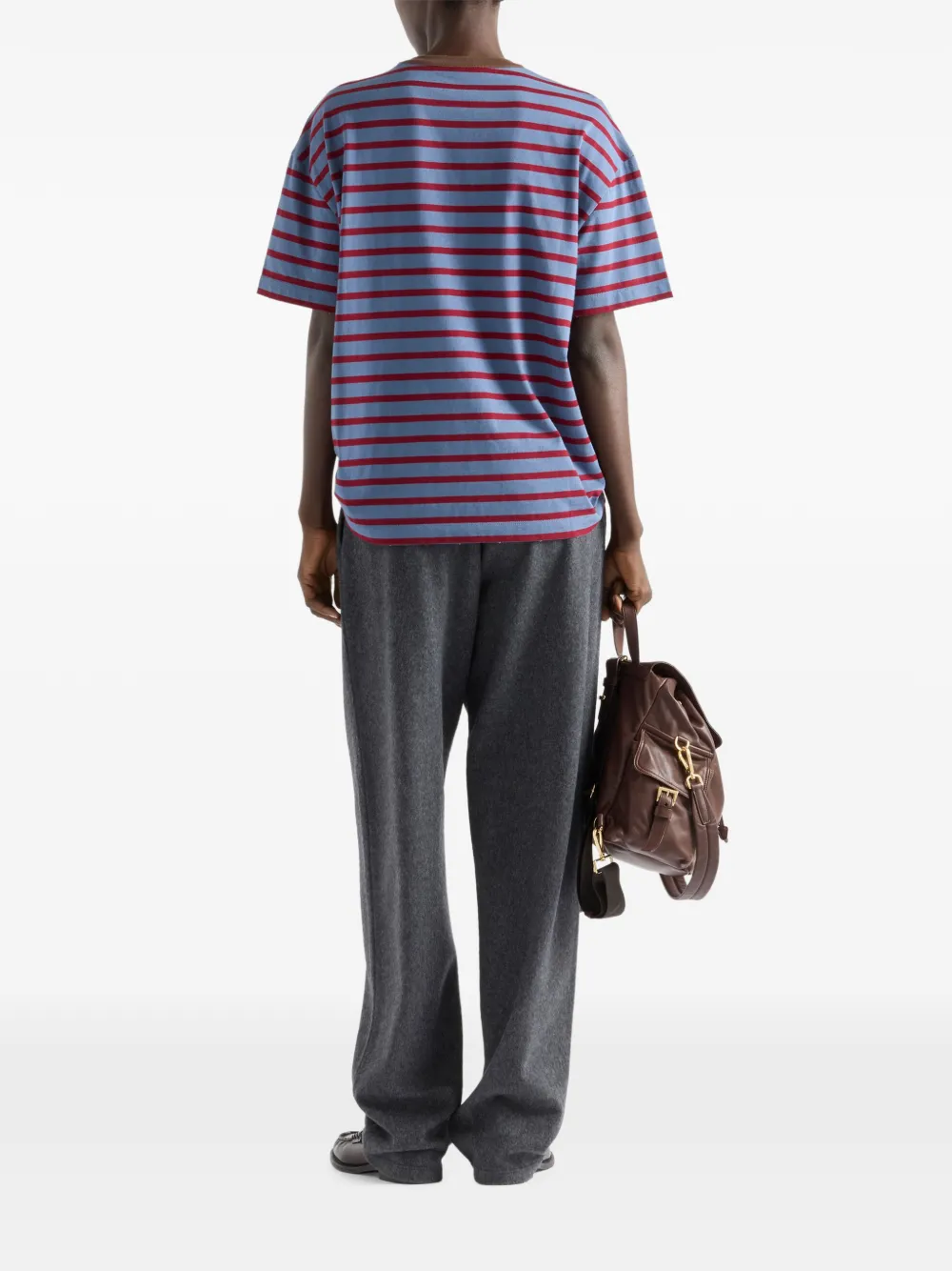  Prada Striped-pattern Patch-pocket T-shirt - Blue 