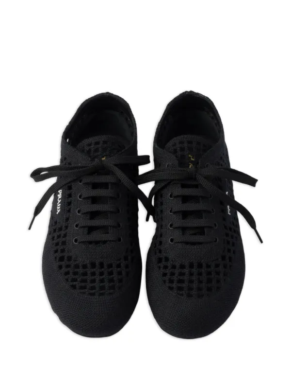 Prada Collapse Crochet Laced Sneakers | Black | FARFETCH
